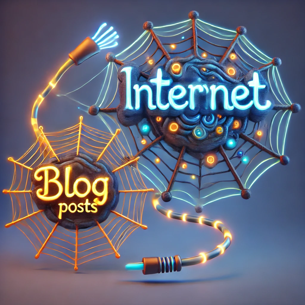 The image shows how the Internet and blog posts form webs, it also shows them being linked demonstrating how each piece of content is linked to each other and the internet