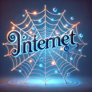 The image shows the internet as a spiders web illustrating how all elements of the internet are connected