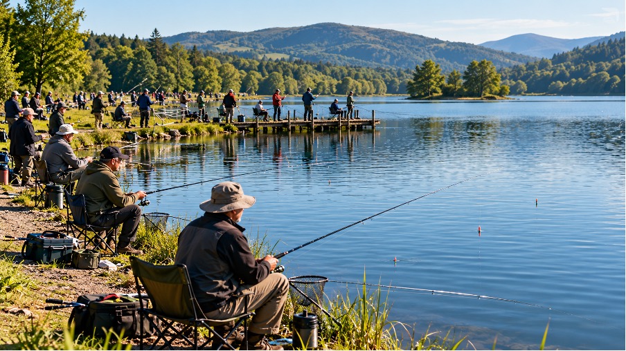 The Fish Test: Plenty of Fishermen Many fishermen gathered around a lake, illustrating the Fish Test lesson that finding marketers does not necessarily mean finding potential customers.